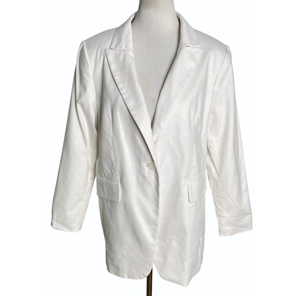 NWT Banana Republic White Linen Blend Long And Lean Blazer Jacket 14P